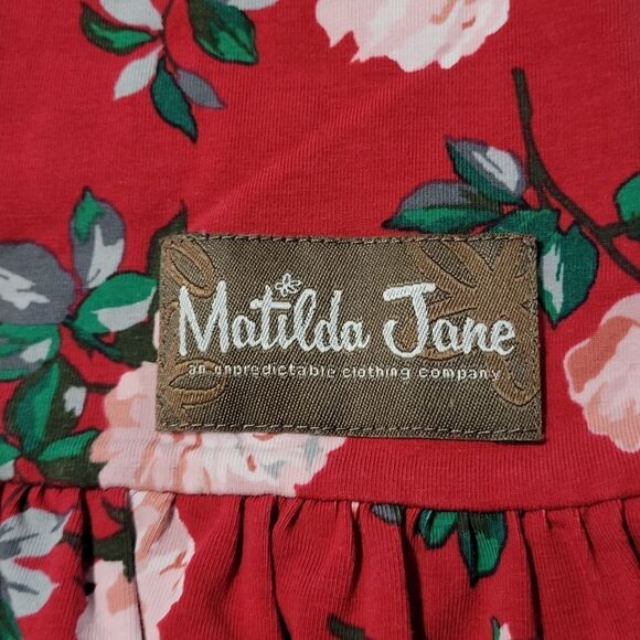 MATILDA JANE 12 RED PINK GREEN FLORAL RUFFLE FLARE STRETCH PANTS LEGGINGS - Picture 2 of 6